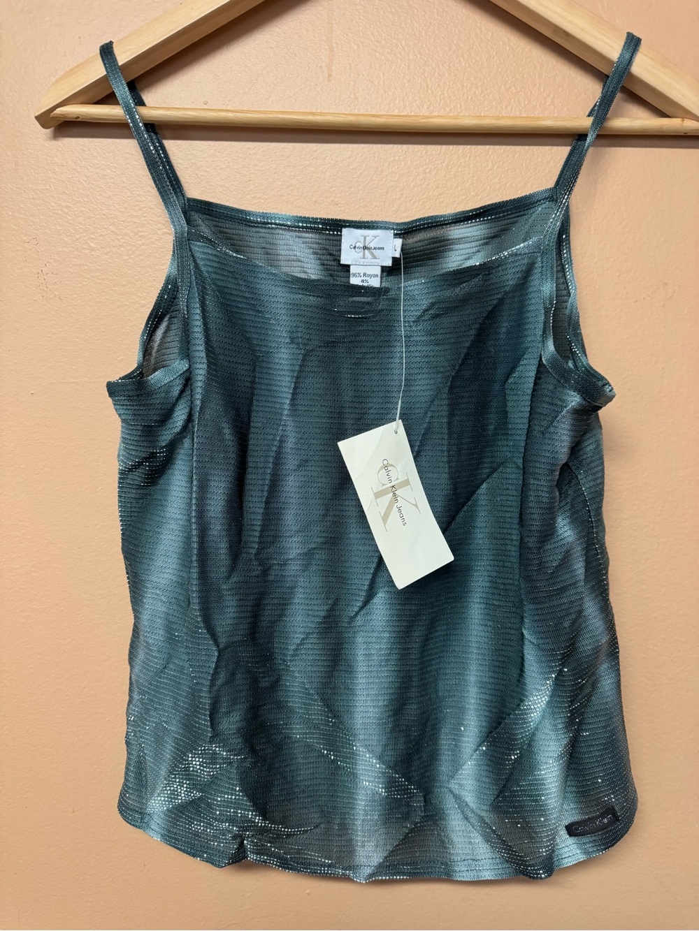Calvin Klein Metallic Tank Top NWT Juniors L Grey Shimmer Y2K Party